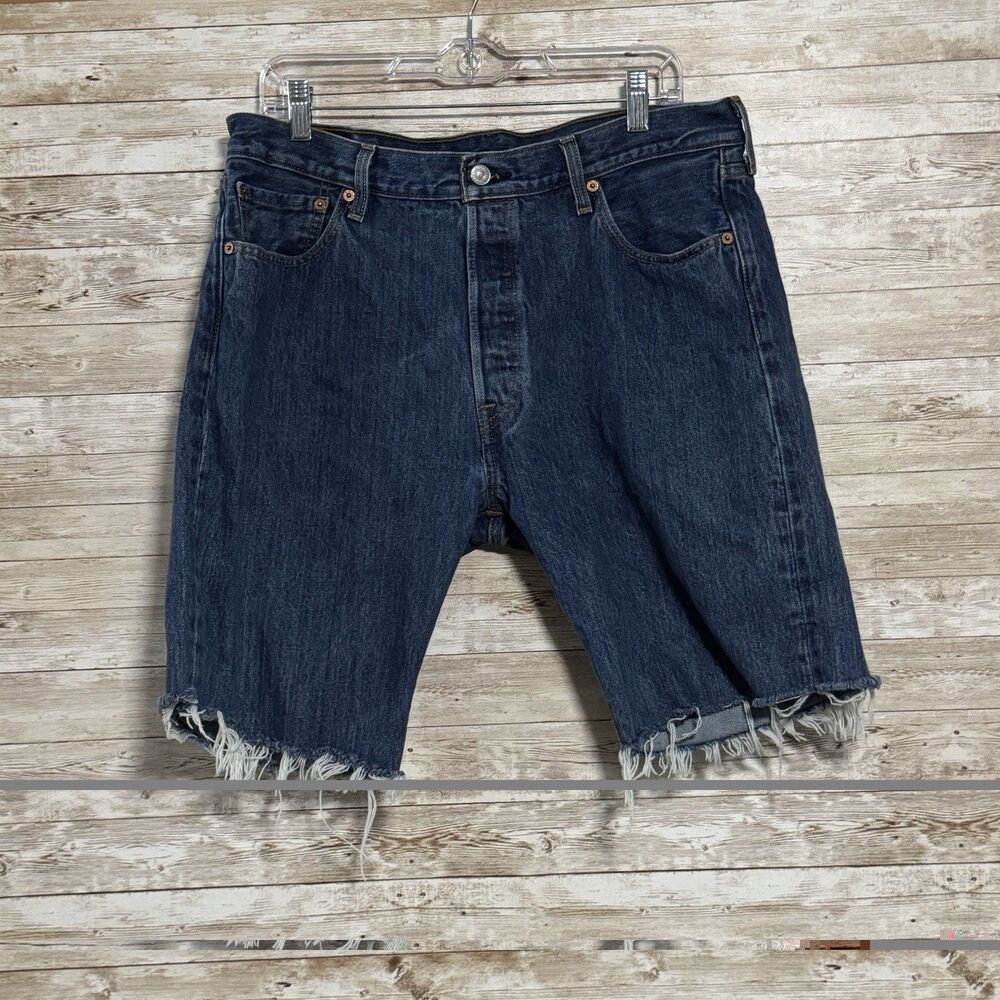 Vintage Levis 501xx Cut Off Shorts Mens 36 Blue Y2K Dark Wash Denim Jean Jorts